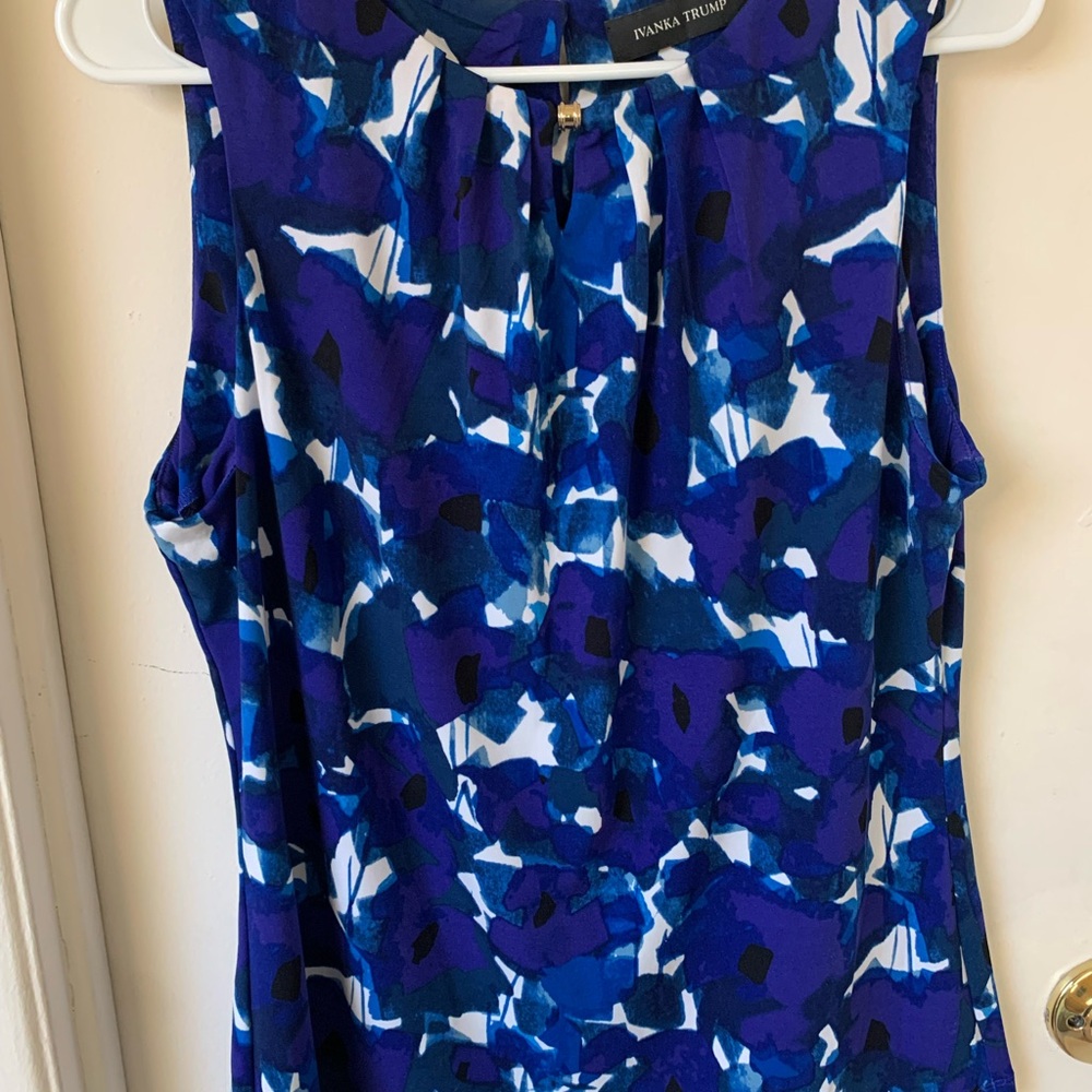 Ivanka Trump Blue & White Abstract Sleeveless Camisole